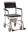 Portable, Upholstered Commode with Wheels and Drop Arm